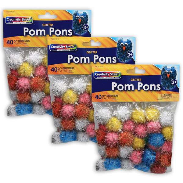 Creativity Street Glitter Pom Pons, Assorted Colors, 1in, PK120 PAC8115-01